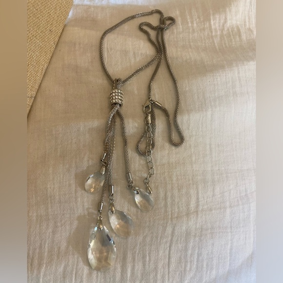 Glass Prism 4 Dangle Pendants‎ Silver Tone 30” Long Necklace - Picture 2 of 11